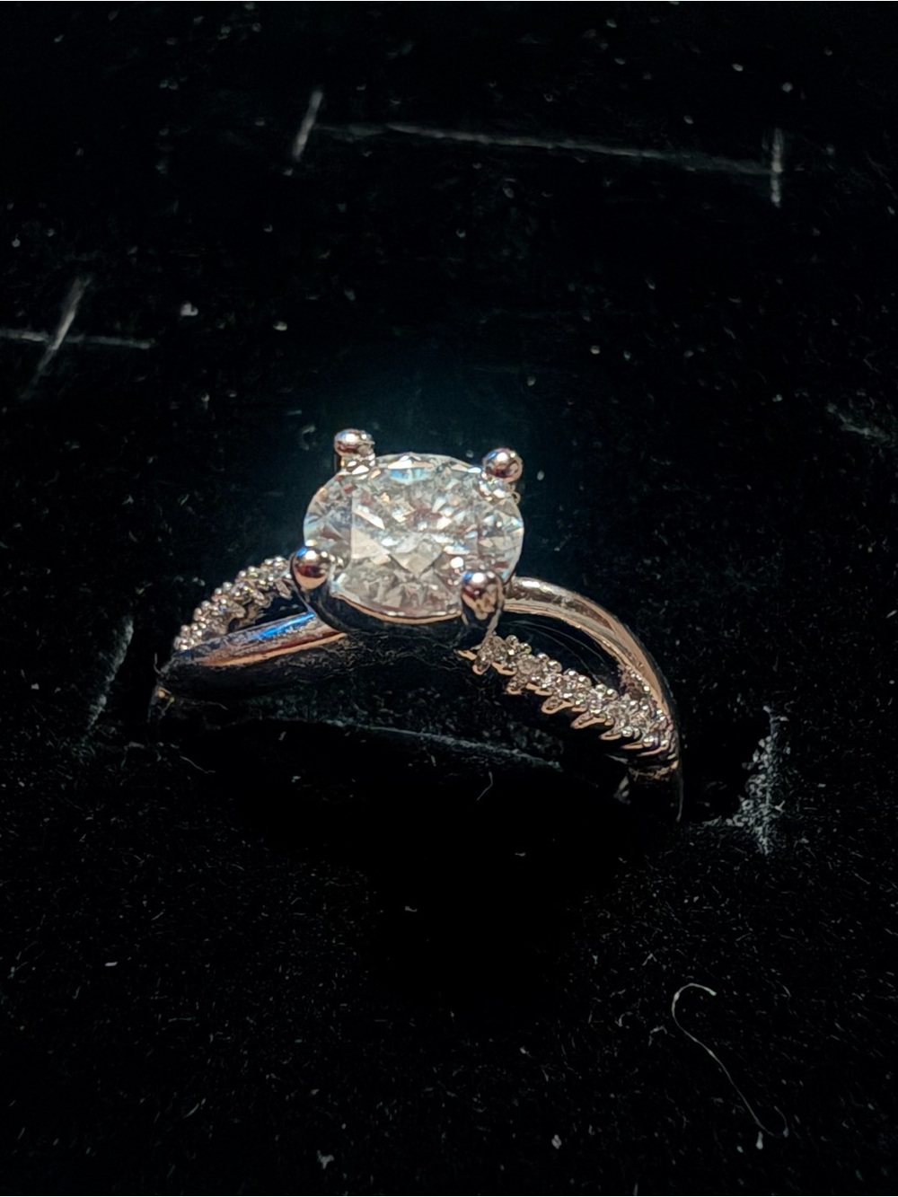 925 sterling Round Solitaire Moissanite Engagement Ring with Accent Stones